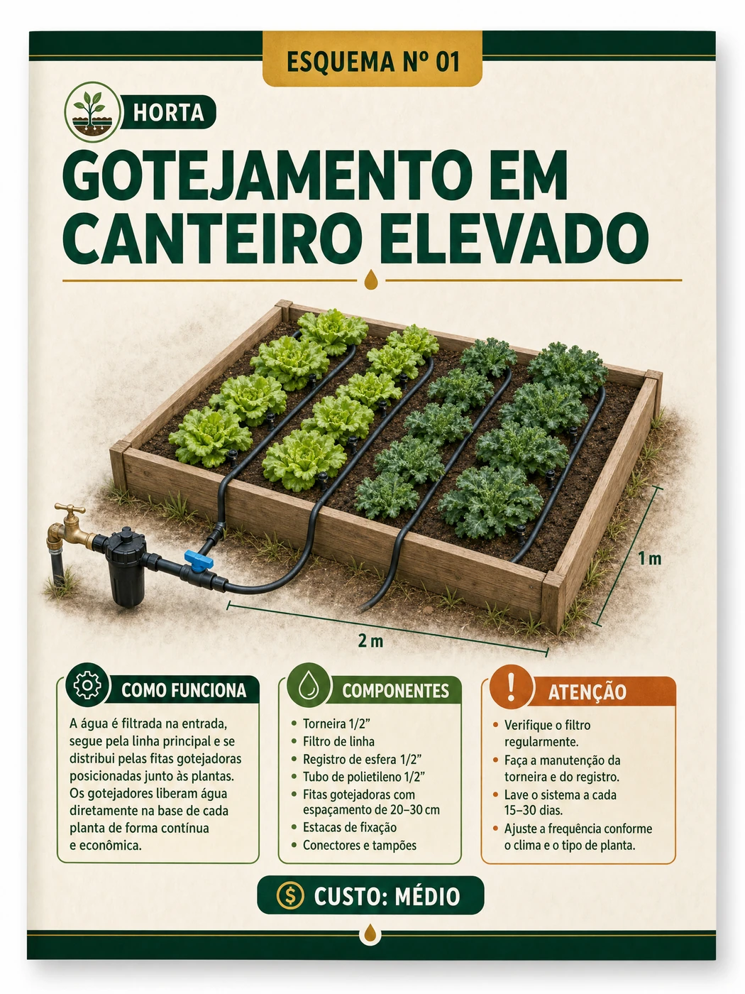 Página interna sobre gotejamento em canteiro elevado