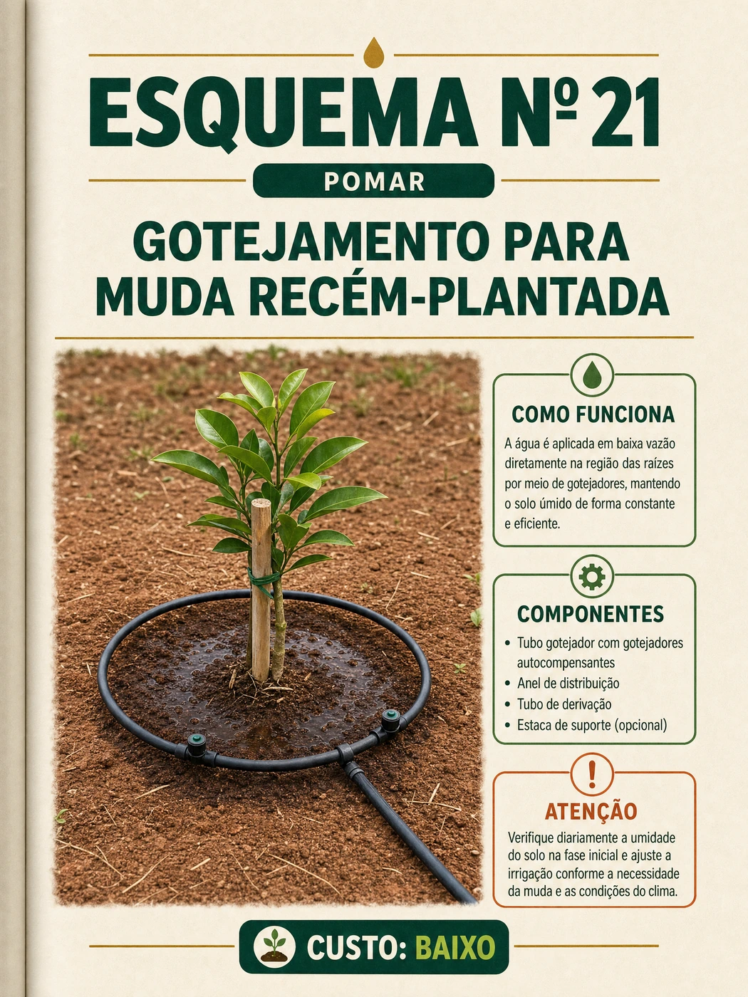 Página interna sobre gotejamento para muda recém-plantada