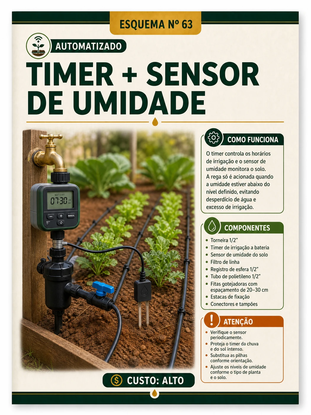 Página sobre timer e sensor de umidade para irrigação