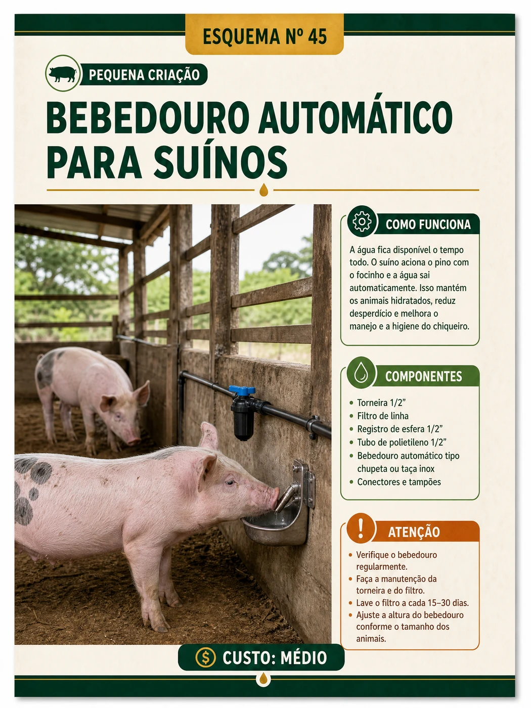 Página sobre bebedouro automático para suínos